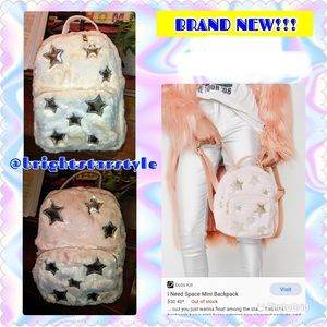 New Small Fur Sherpa Backpack with Metallic Foil Star Accents